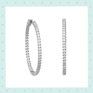 RHODIUM PLATED OVAL IN/OUT CZ HOOP EARRINGS